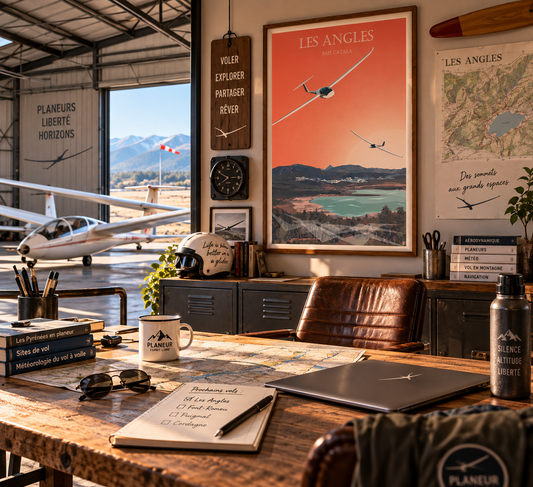 Affiche Survol au-dessus de Matemale dans un bureau de hangar à planeurs – Les Angles Pyrénées