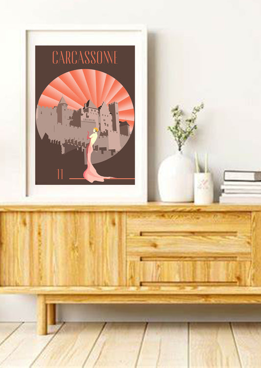 affiche-leucate-carcassonne-poster-tableaux-tableau-colorés-affiche carcassonne-poster carcassonne-decoration-orange-maison-salon