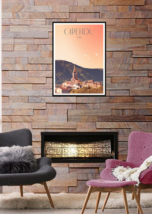 affiche-leucate-carcassonne-poster-tableaux-tableau-colorés-affiche carcassonne-poster carcassonne-decoration-orange-maison-salon