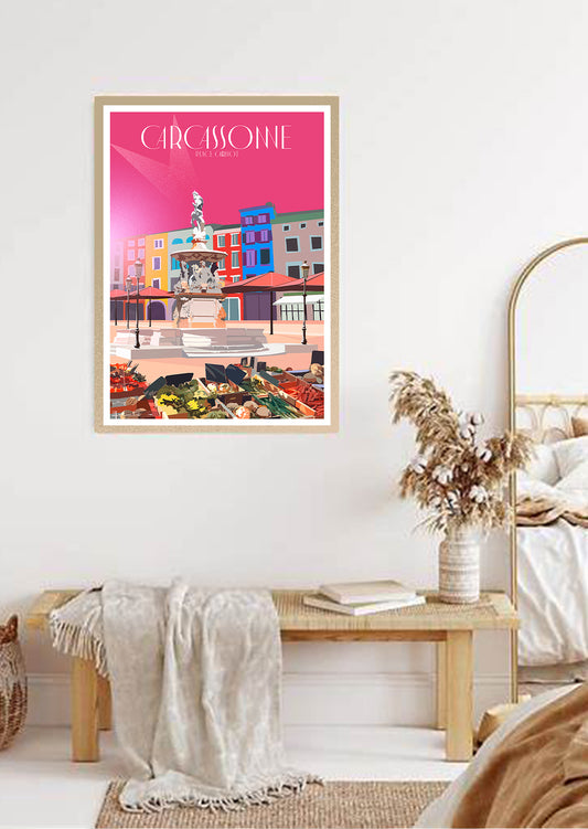 affiche-leucate-carcassonne-poster-tableaux-tableau-colorés-affiche carcassonne-poster carcassonne-decoration-orange-maison-salon