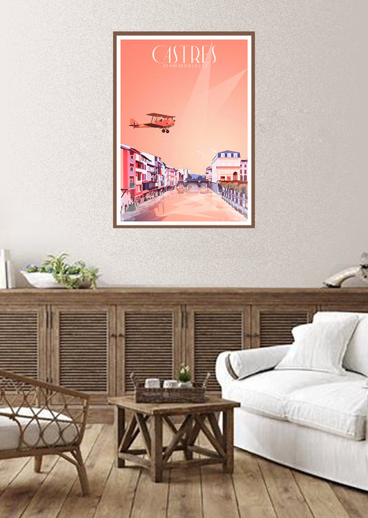 affiche-leucate-carcassonne-poster-tableaux-tableau-colorés-affiche carcassonne-poster carcassonne-decoration-orange-maison-salon