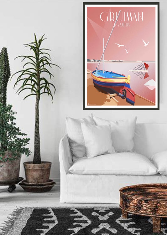 affiche-leucate-carcassonne-poster-tableaux-tableau-colorés-affiche carcassonne-poster carcassonne-decoration-orange-maison-salon