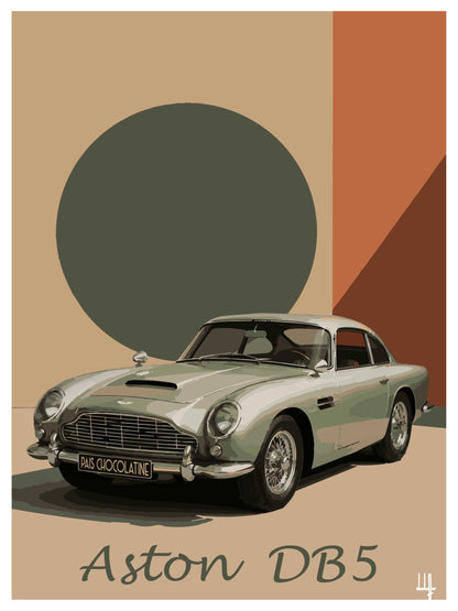 Affiche Aston Martin DB5 vintage – illustration automobile Pais Chocolatine