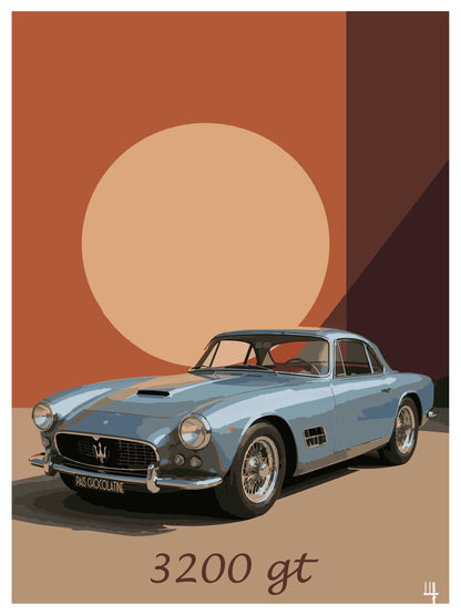 Affiche Maserati 3200 GT vintage – illustration automobile Pais Chocolatine