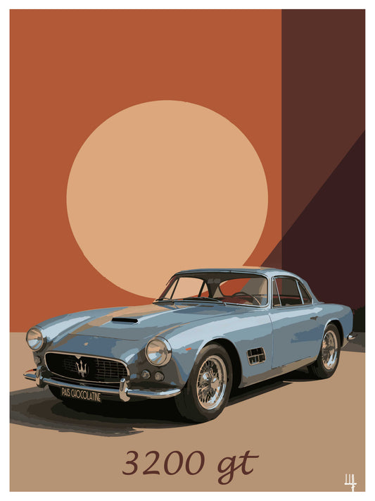 Affiche Maserati 3200 GT vintage – illustration automobile Pais Chocolatine
