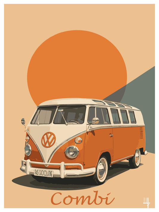 Affiche Volkswagen Combi vintage – illustration automobile Pais Chocolatine