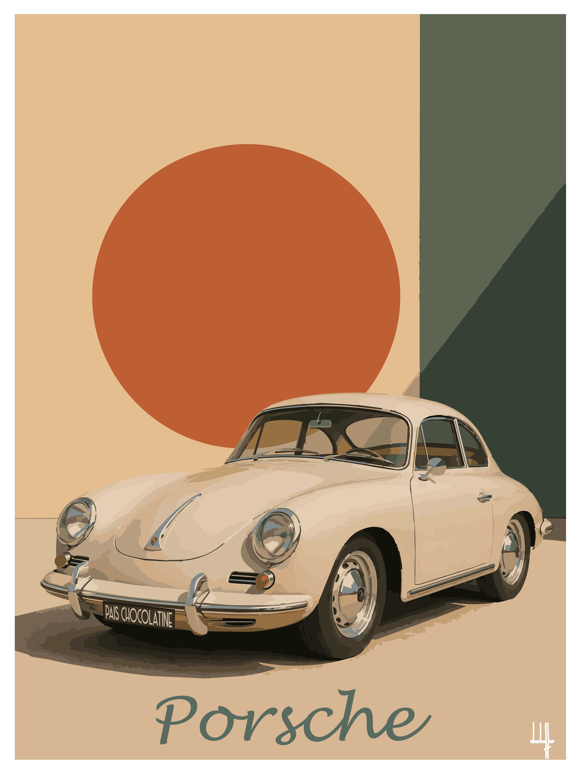 Affiche Porsche 356 vintage – illustration automobile Pais Chocolatine