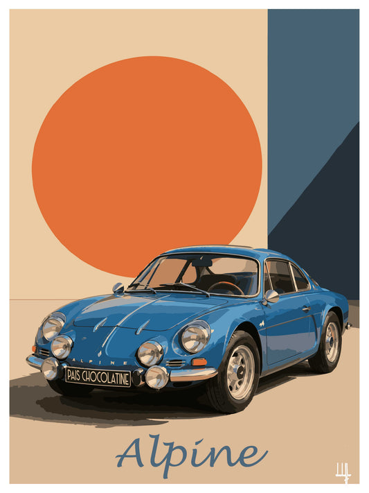Affiche Alpine A110 vintage – illustration automobile Pais Chocolatine