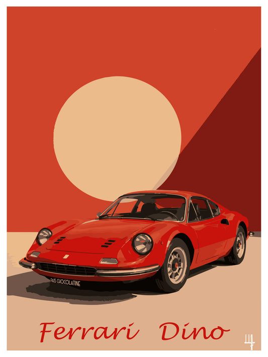 Affiche Ferrari Dino vintage – illustration automobile Pais Chocolatine