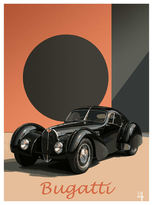 Affiche Bugatti vintage – illustration automobile Pais Chocolatine