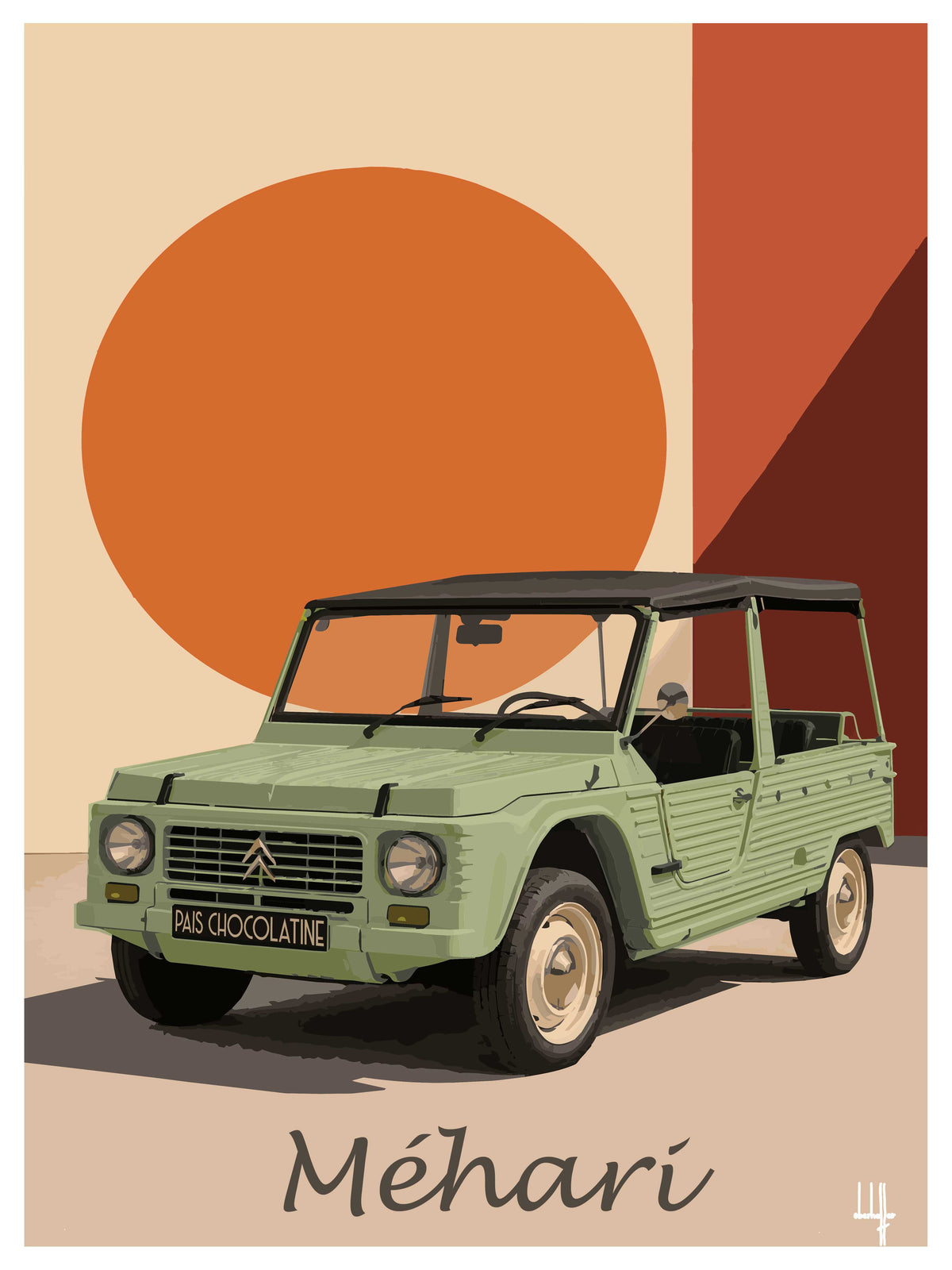 Affiche Citroën Méhari vintage – illustration automobile Pais Chocolatine