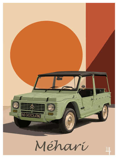 Affiche Citroën Méhari vintage – illustration automobile Pais Chocolatine
