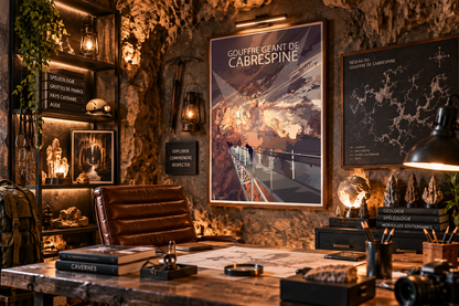 Affiche Gouffre de Cabrespine passerelle encadrée dans un bureau chic ambiance grotte et découverte – Pais Chocolatine