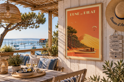 Affiche Dune du Pilat vintage Évasion à Arcachon encadrée – décoration murale Bassin d’Arcachon Pais Chocolatine
