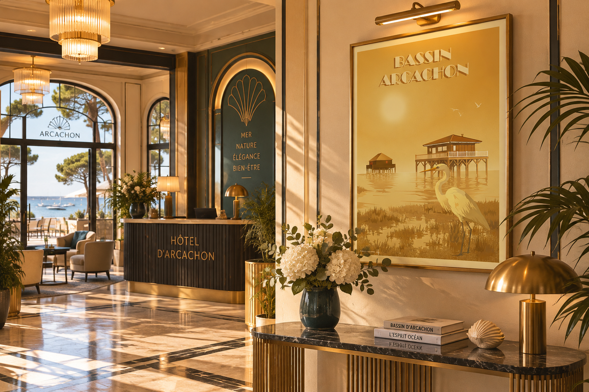 Affiche Île aux Oiseaux Bassin d’Arcachon encadrée dans un intérieur chic – décoration murale vintage Pais Chocolatine