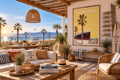Affiche vintage Le Lydia au Barcarès dans une terrasse méditerranéenne – poster plage et vacances Pais Chocolatine