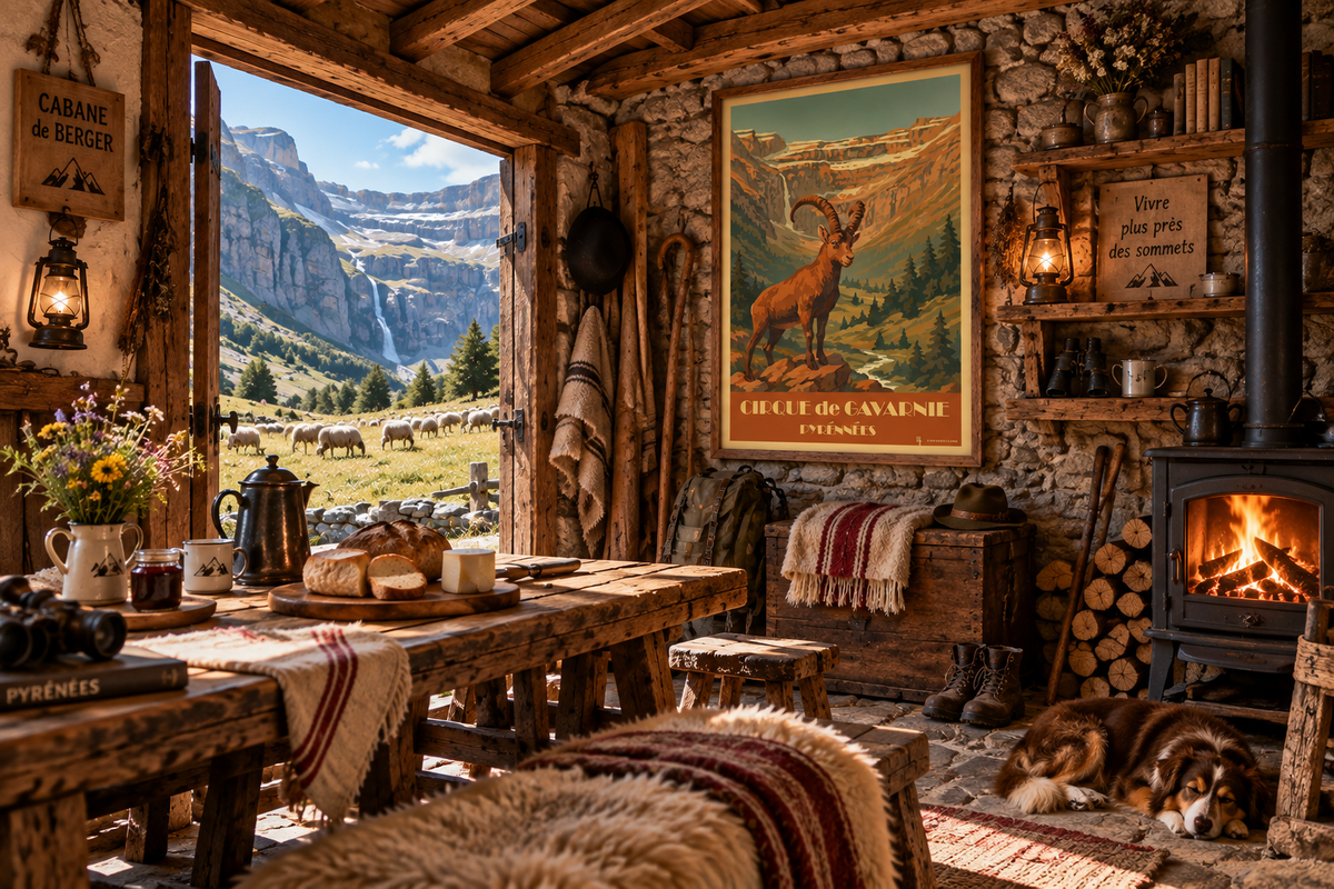 Affiche vintage Cirque de Gavarnie en intérieur montagnard – décoration Pyrénées Pais Chocolatine