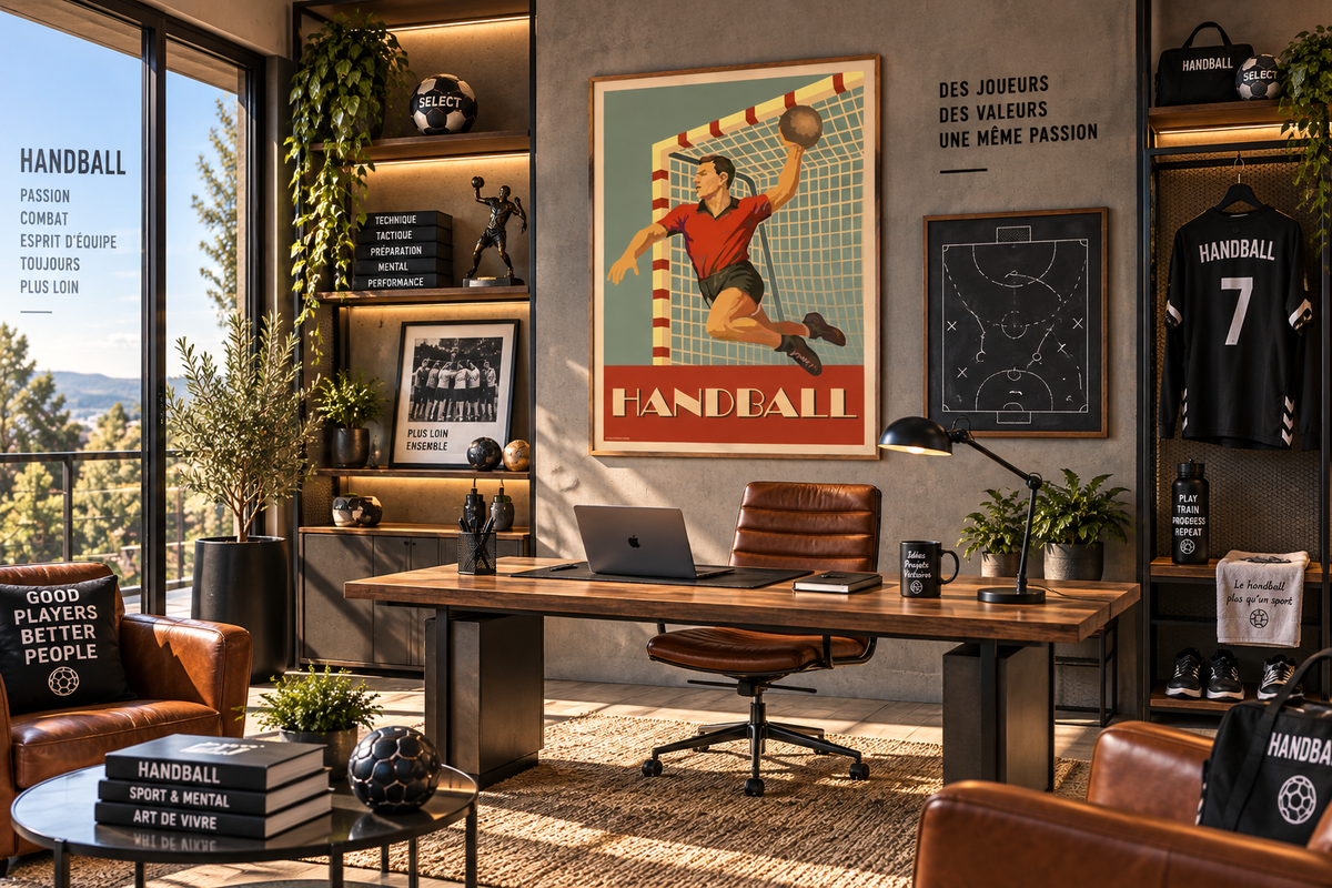 Affiche Handball rétro dans un bureau moderne de passionné – décoration murale sport vintage
