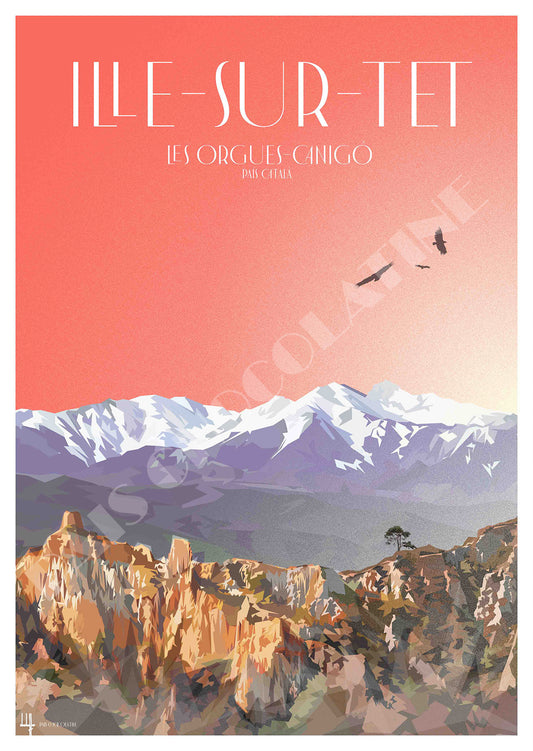 Affiche Ille-sur-Têt vintage mise en scène – décoration catalane
