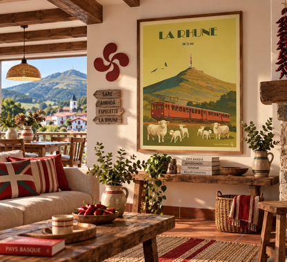 Affiche vintage La Rhune en décoration murale – train de La Rhune et paysage du Pays Basque