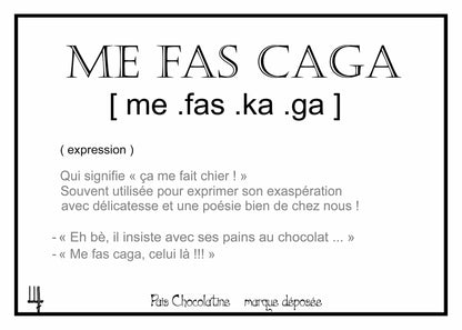 Affiche Me Fas Caga façon définition de dictionnaire, expression occitane humoristique typique du Sud de la France