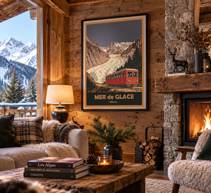 Affiche Mer de Glace dans un chalet de montagne chic – décoration alpine vintage Chamonix