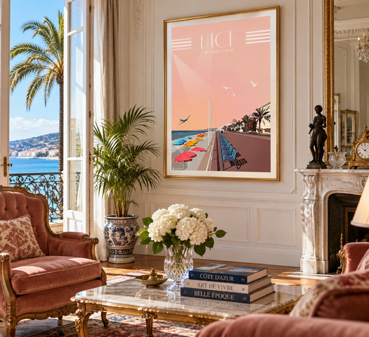 Poster vintage Nice Promenade des Anglais, décoration murale rétro inspirée de la Côte d’Azur et de la Méditerranée