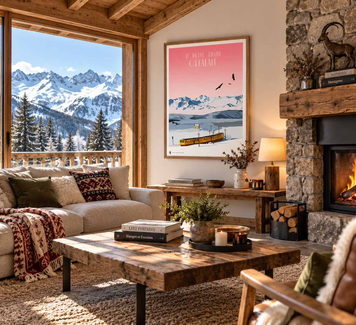 Affiche vintage des Pyrénées catalanes avec le célèbre Train Jaune, décoration murale esprit voyage