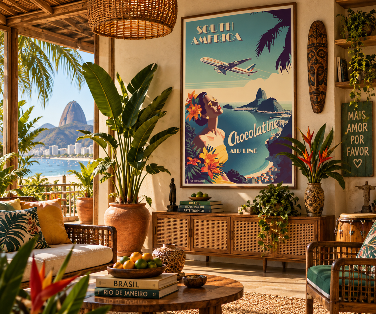 Affiche Rio de Janeiro vintage Chocolatine Air Line en décoration murale esprit voyage et aviation rétro