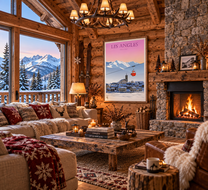Affiche vintage Les Angles en décoration de chalet – station de ski du Pays Catalan Pais Chocolatine