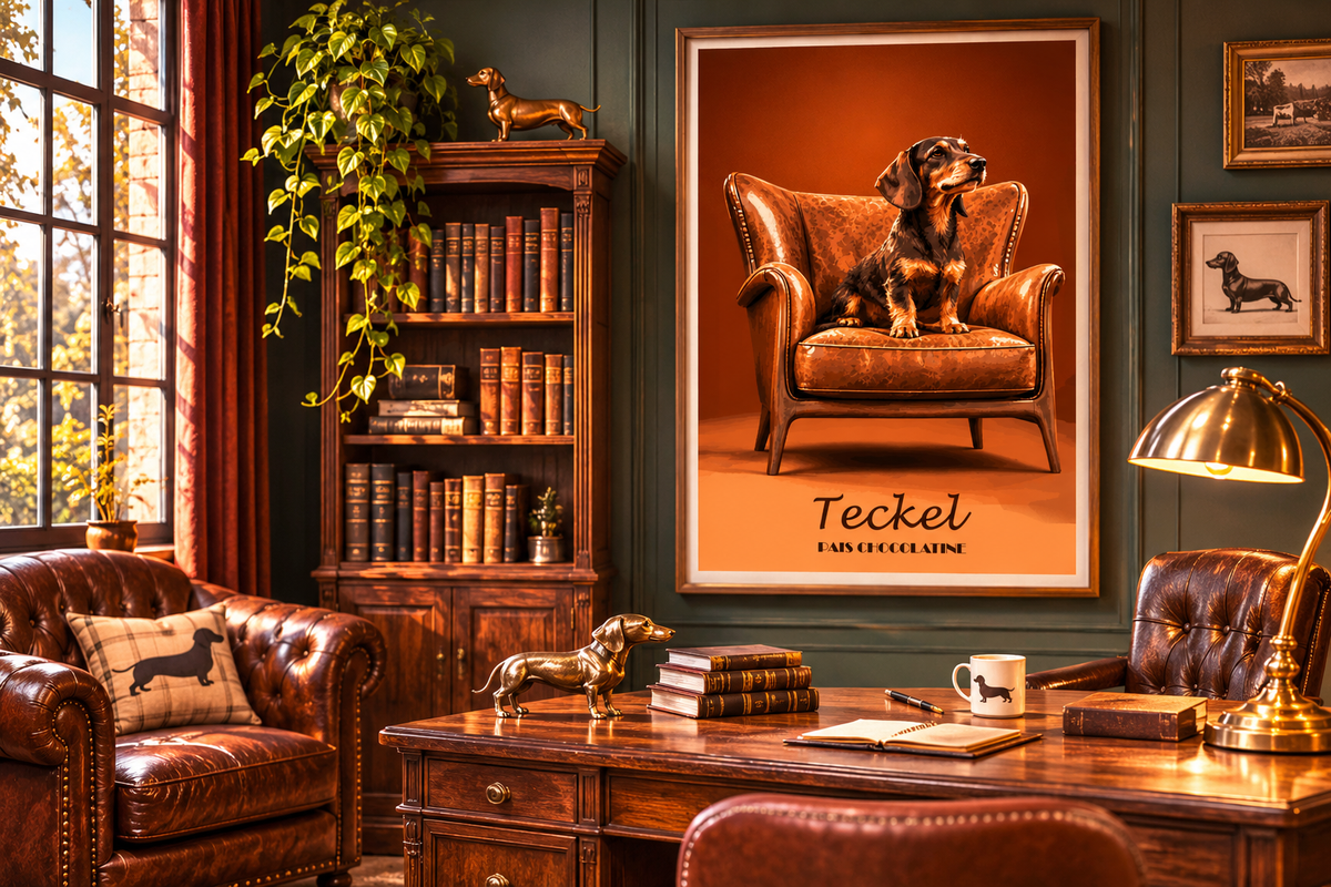Affiche Teckel vintage encadrée, décoration murale élégante pour les amoureux des chiens et des illustrations rétro.