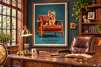 Affiche Yorkshire Terrier vintage encadrée, décoration murale élégante pour les amoureux des chiens et du style rétro.