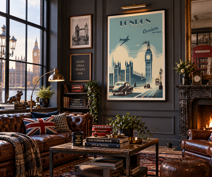 Affiche Londres vintage encadrée dans un intérieur britannique – décoration murale Big Ben Pais Chocolatine