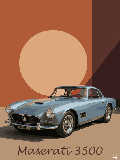 Affiche Maserati 3500 vintage – poster automobile rétro de voiture italienne de collection – Pais Chocolatine