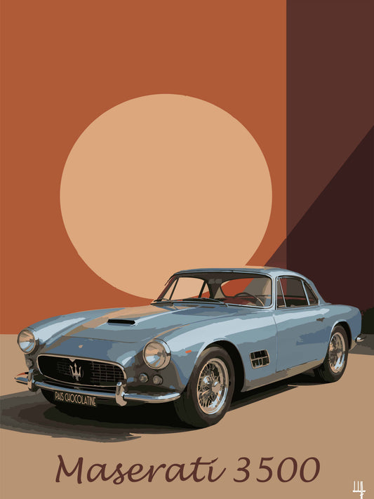 Affiche Maserati 3500 vintage – poster automobile rétro de voiture italienne de collection – Pais Chocolatine
