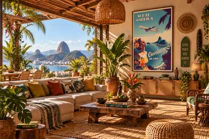 Affiche décorative du Brésil et de Rio de Janeiro dans un intérieur aux accents tropicaux et rétro