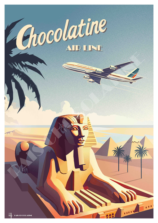 Affiche vintage Égypte – pyramides de Gizeh, Sphinx et désert égyptien – poster voyage Pais Chocolatine