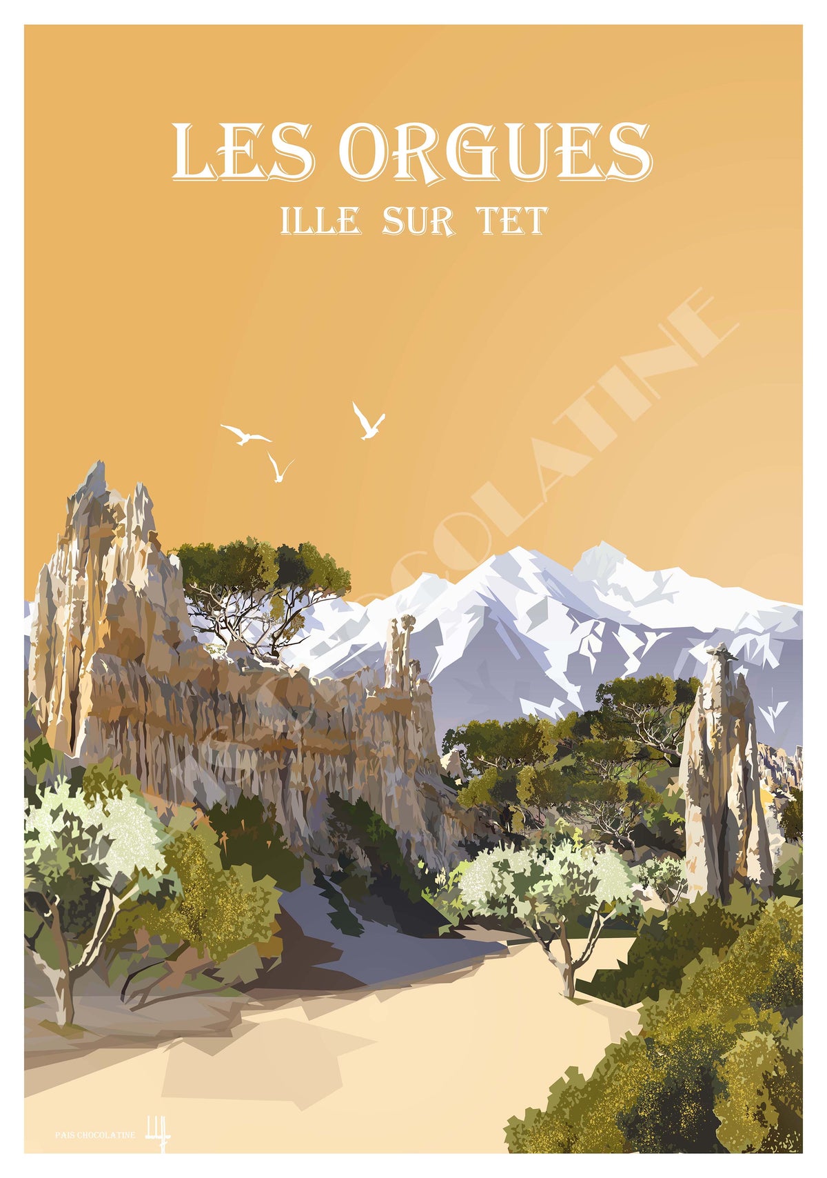 Les Orgues d’Ille-sur-Têt – affiche vintage paysage naturel des Pyrénées-Orientales – Pais Chocolatine