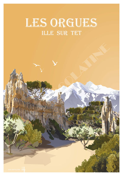 Les Orgues d’Ille-sur-Têt – affiche vintage paysage naturel des Pyrénées-Orientales – Pais Chocolatine