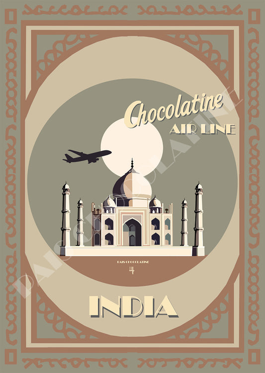 Affiche vintage Inde – Taj Mahal et ambiance de voyage rétro – poster décoration Pais Chocolatine