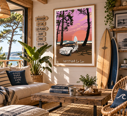 Affiche Hossegor vintage encadrée – décoration murale surf et côte landaise