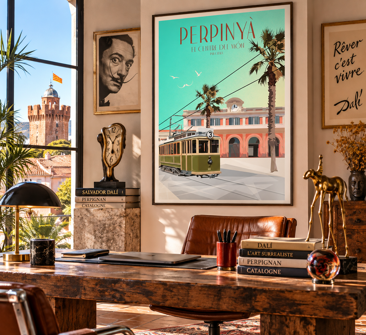 Affiche Perpignan Centre du Monde dans un intérieur artistique – décoration vintage esprit Dalí