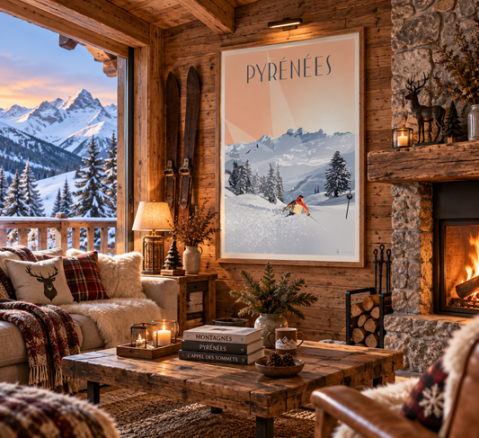 Affiche Pyrénées Ski encadrée – décoration murale vintage pour passionné de montagne