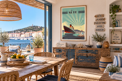 Poster vintage Sète dans un intérieur bord de mer – décoration méditerranéenne et ambiance portuaire, Pais Chocolatine