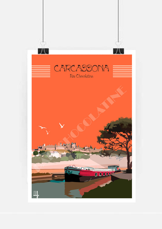 Affiche vintage Carcassonne et Canal du Midi – Pais Chocolatine