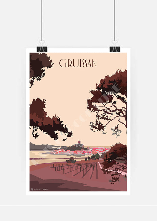 Affiche vintage Gruissan Village – Aude et Méditerranée – Pais Chocolatine