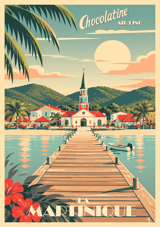 Affiche vintage La Martinique – poster voyage tropical Chocolatine Air Line – Pais Chocolatine