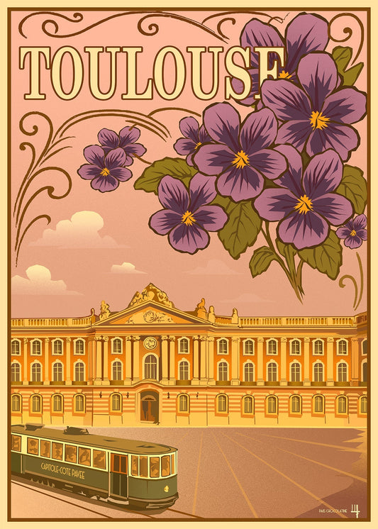 Affiche vintage Toulouse Violettes – poster rétro de la Ville Rose et violettes de Toulouse, création Pais Chocolatine