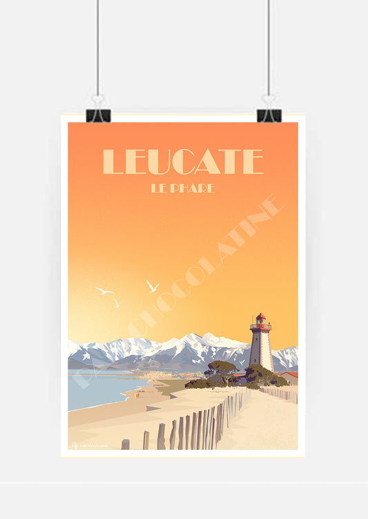Affiche vintage Leucate – phare et Méditerranée – Pais Chocolatine