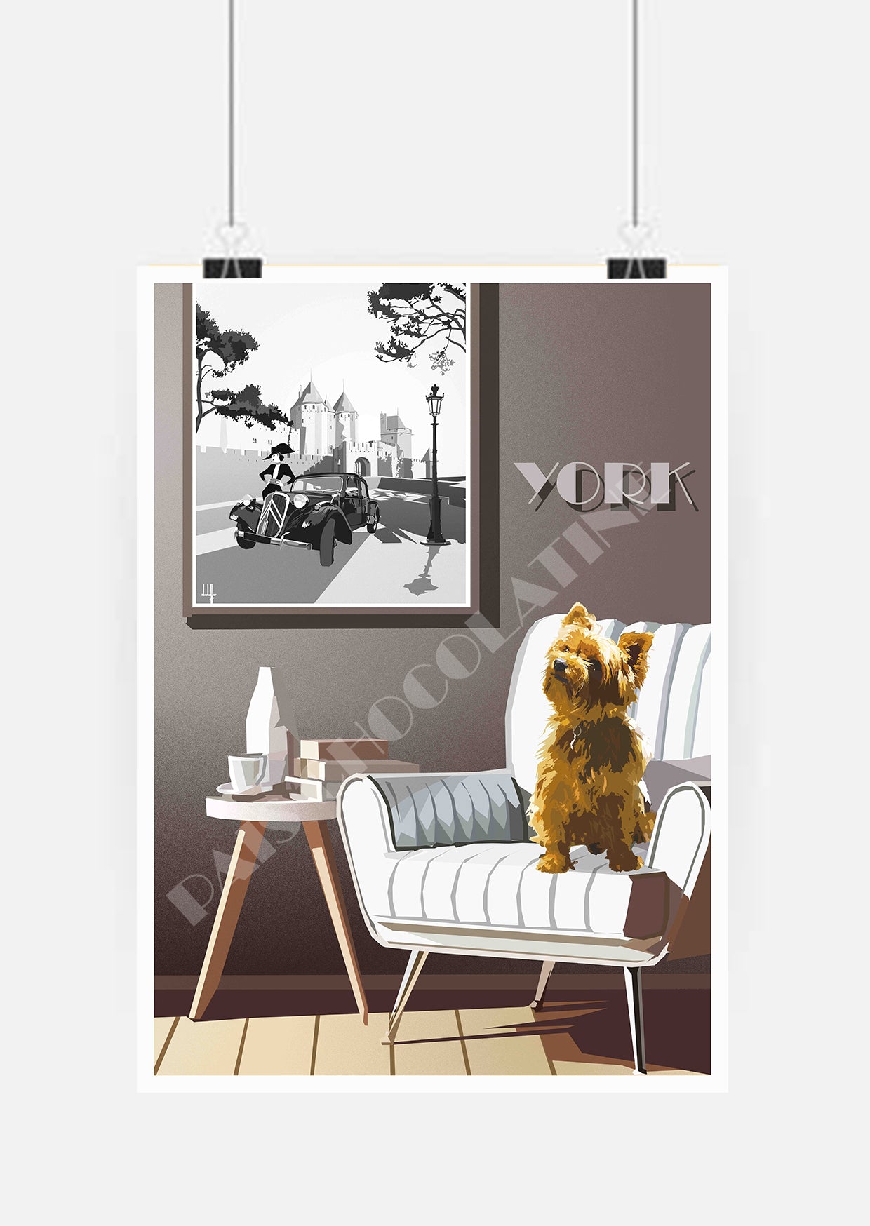 affiche déco - poster design - illustration yorkshire - affiche ville - art mural - décoration murale - affiche chien - style vintage - poster artistique - affiche moderne - yorkshire terrier - décoration intérieure - affiche originale - art déco - affiche colorée - affiche pays - décoration salon - made in France - affiche animaux - pais de chocolatine